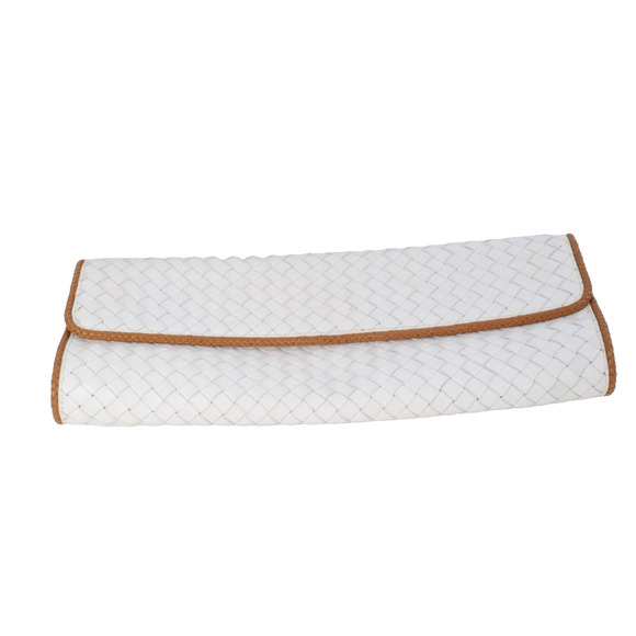 Sondra Roberts White Woven Leather Oversized Flap Clutch Bag - Picture 2 of 8